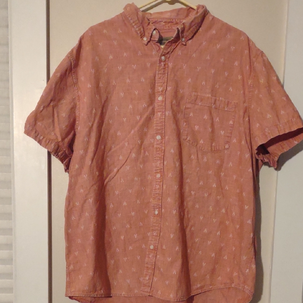 The Foundry Supply Co. Men's 3XL Casual Coral Lobster Print Button Down Shirt‎